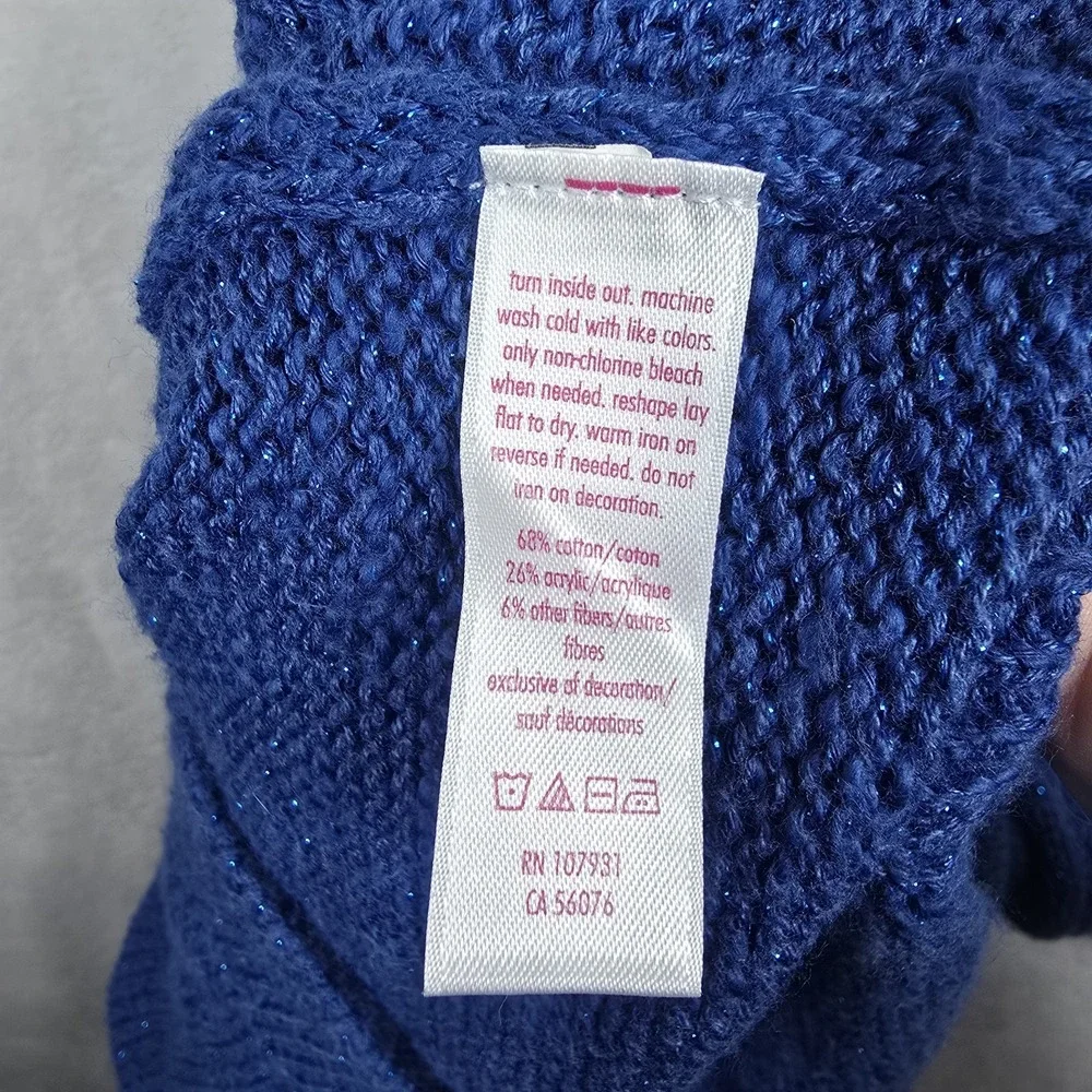 Justice Girls Blue Sparkle Cold Shoulder Graphic Sweater Size 16 Peace Star Hey